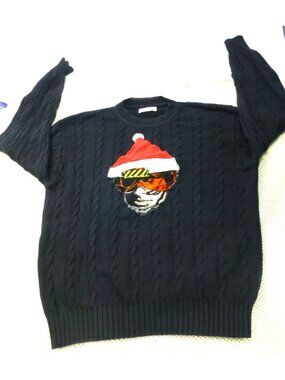 United Colors Of Benetton Mens Cable Knit Sweater With Santa Hat Graphic Black S